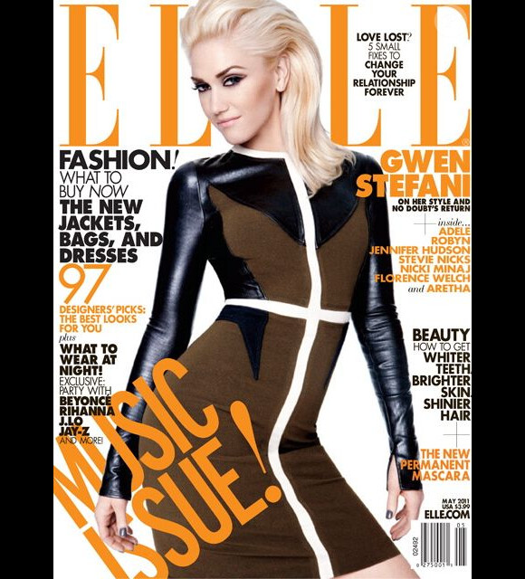 Trois couvertures du même magazine lors du même mois de parution : Gwen Stefani y parvient en mai 2011, avec cette couverture du Elle américain.