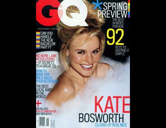 Une Kate Bosworth au sourire éblouissant et plongée dans un bain moussant était en Une du magazine masculin GQ de janvier 2005.