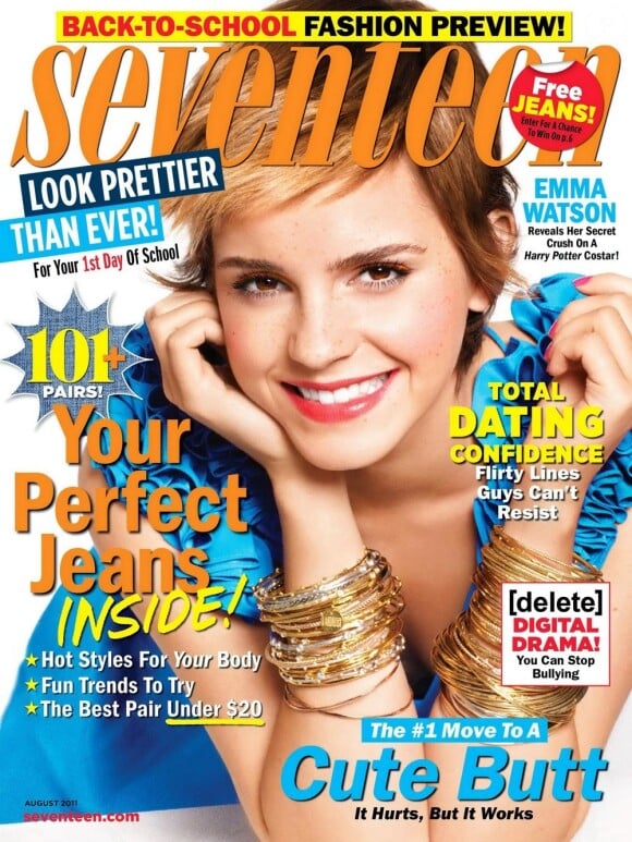 Emma Watson dépose son rayonnant sourire en couverture du magazine Seventeen. Août 2011.