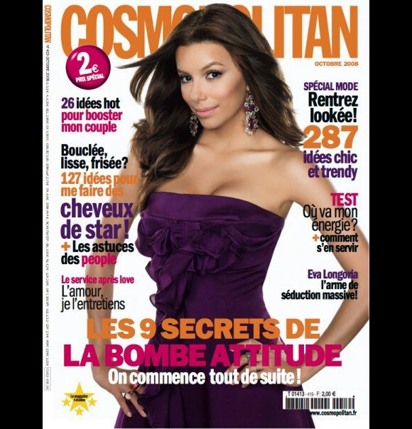 La bomba latina Eva Longoria pose en couverture du Cosmopolitan d'octobre 2008.