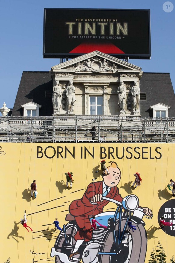 Impressionnant dispositif pour l'avant-première des Aventures de Tintin : Le Secret de la Licorne, à Bruxelles, le 22 octobre 2011.