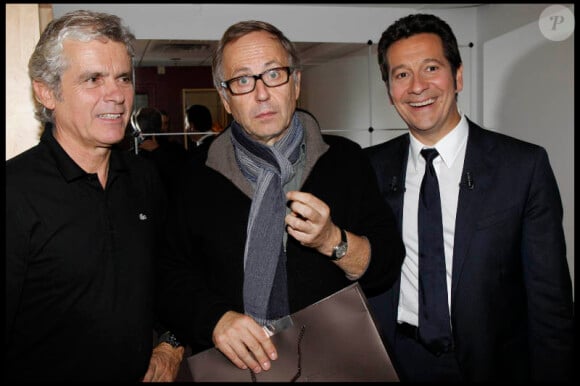 Claude Serillon, Fabrice Luchini et Laurent Gerra lors de l'enregistrement de Vivement Dimanche, émission diffusée le 6 novembre 2011, au Studio Gabriel