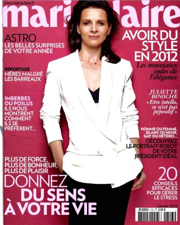 Juliette Binoche en couverture de Marie Claire du mois de janvier 2012<br />