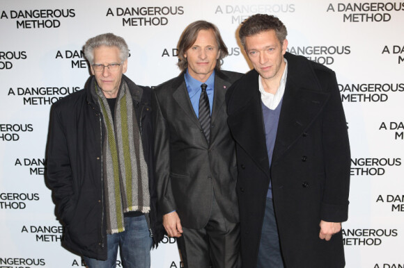 David Cronenberg, Viggo Mortensen et Vincent Cassel lors de l'avant-première du film A Dangerous Method
