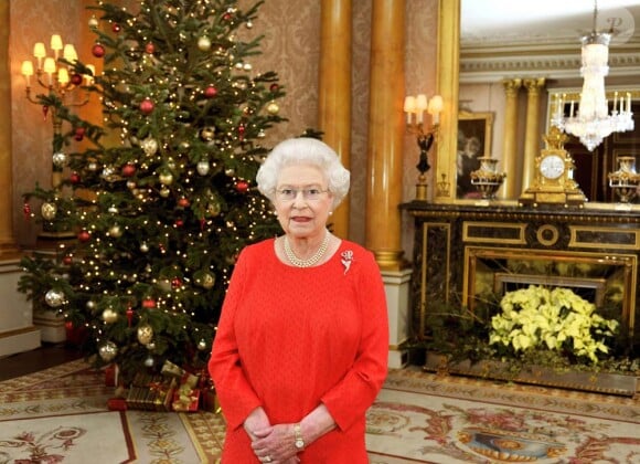 La reine Elizabeth II lors de sa traditionnelle allocution de Noël, le 25 décembre 2011 à Sandringham.
Le Noël 2011 de la famille royale britannique à Sandringham a été marqué par l'absence du prince Philip, hospitalisé, mais aussi par l'extraordinaire engouement suscité par Kate Middleton, attraction à Sandringham pour son premier Noël royal.