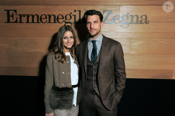 Olivia Palermo et son conjoint Huebl Johannes assistent au défilé Ermenegildo Zegna à Milan, le 14 janvier 2012.