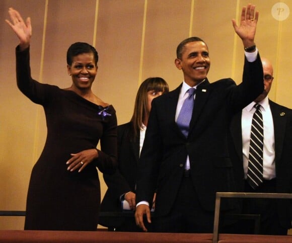 La famille Obama lors de son arrivée au Kennedy Center pour une soirée donnée en l'honneur de Martin Luther King. Le 16 janvier 2011