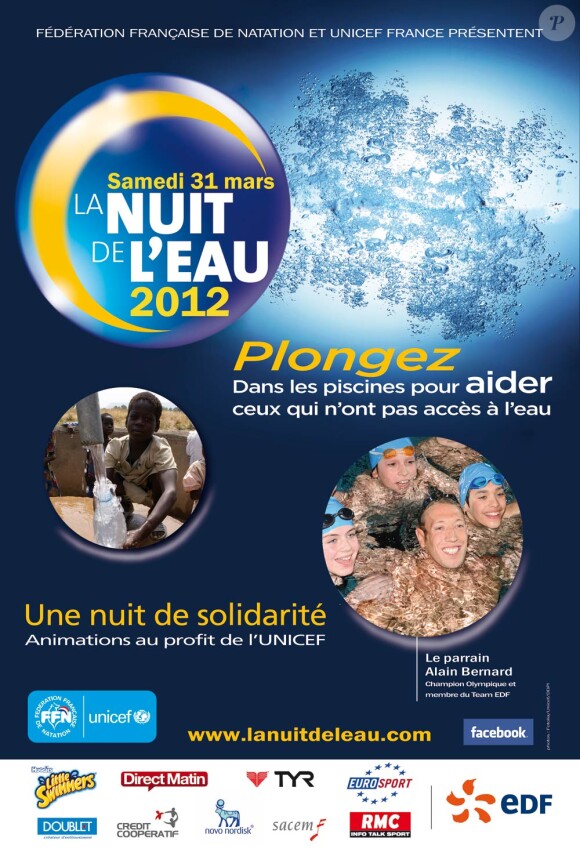 Alain Bernard plongera pour la 5e Nuit de l'eau le 31 mars 2012. Le champion olympique 2008 est depuis 2010 le parrain de cette opération de la FFN au profit de l'UNICEF.