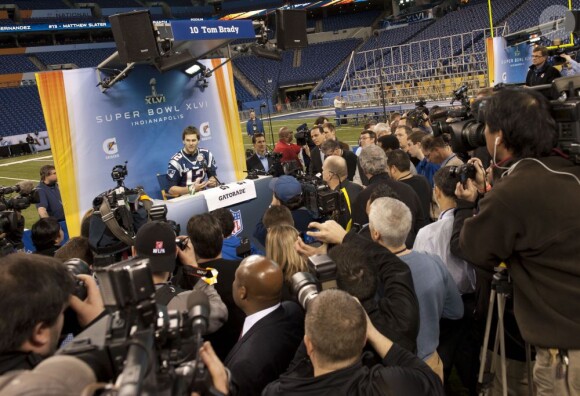 Tom Brady à l'issue du Super Bowl le 5 février lors d'une conférence de presse 