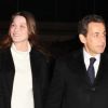 Nicolas Sarkozy, au côté de son épouse Carla Bruni-Sarkozy, arrive au 20h de TF1, le mercredi 15 février 2011 à Paris