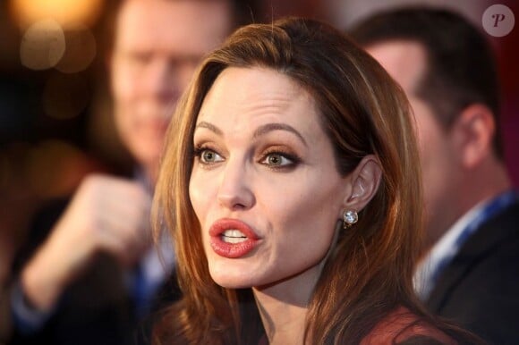 Angelina Jolie, radieuse dans une robe J. Mendel lors de la première de son film Au pays du sang et du miel à Zagreb le 17 février 2012