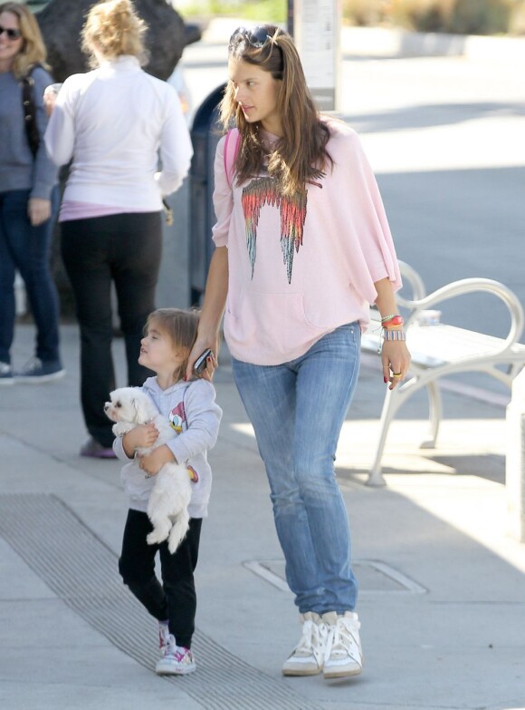 Alessandra Ambrosio va chercher sa fille à l'école avec son adorable chien. Los Angeles, le 22 février 2012