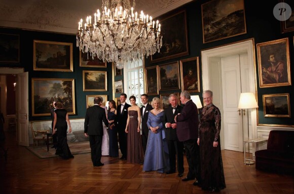 Dïner de gala au palais Christian VII à Amalienborg, Copenhague, le 26 mars 2012, en l'honneur du prince Charles et de Camilla Parker Bowles, en tournée en Scandinavie pour le jubilé de diamant de la reine Elizabeth II.