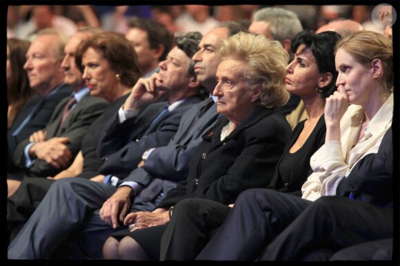 Rachida Dati au premier rang du meeting de Nicolas Sarkozy entourée de Bernadette Chirac et Nathalie Kosciusko-Morizet le 27 mars 2012