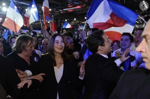 Nicolas Sarkozy et Carla Bruni au meeting de Villepinte, le 11 mars 2012.