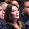 Carla Bruni-Sarkozy, entre Jean-François Copé et Édouard Balladur, au meeting de Villepinte, le 11 mars 2012.