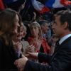 Nicolas Sarkozy et Carla Bruni le 31 mars 2012 à Paris pour un meeting avec les Jeunes de l'UMP