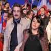 Jean Sarkozy et sa femme Jessica le 31 mars 2012 à Paris pour un meeting avec les Jeunes de l'UMP