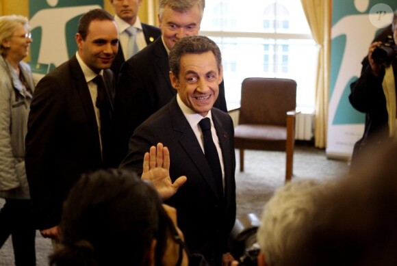Nicolas Sarkozy à a Maison de la Chimie à Paris le 31 mars 2012