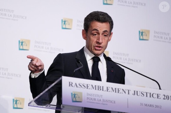 Nicolas Sarkozy à a Maison de la Chimie à Paris le 31 mars 2012