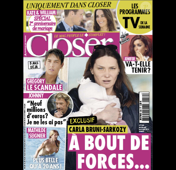Le magazine Closer en kiosques le samedi 28 avril 2012.