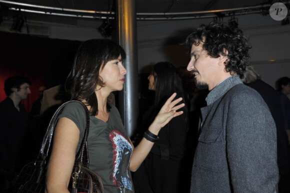 Mathilda May et Arnaud Tsamere, lors de la générale du spectacle d'Arnaud Tsamere à l'Européen, à Paris, le jeudi 3 mai 2012.
