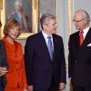 Visite officielle à Stockholm du président allemand Joachim Gauck et sa compagne Daniela Schadt, reçus par le roi Carl XVI Gustaf et la reine Silvia de Suède, le 4 mai 2012.