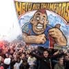 Les supporters du club de la Paillade sont venus acclamer leurs joueurs et leur président Loulou Nicollin le 21 mai 2012 à Montpellier après leur titre de champion de France de Ligue 1 acquis la veille
