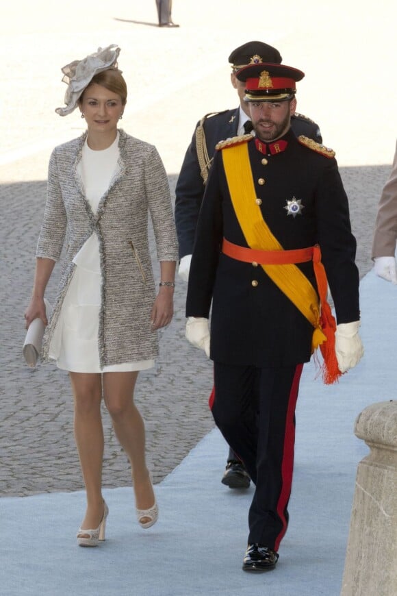 Fiancés depuis fin avril, le grand-duc héritier Guillaume de Luxembourg et  la comtesse Stéphanie de Lannoy faisaient leur première sortie officielle au baptême de la princesse Estelle de Suède, au palais royal de Stockholm le 22 mai 2012.