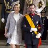 Le prince Guillaume, grand-duc héritier de Luxembourg et sa fiancée la comtesse Stéphanie de Lannoy ont fait leur première sortie officielle au baptême de la princesse Estelle de Suède, au palais royal de Stockholm le 22 mai 2012.