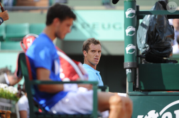 Grigor Dimitrov au bout de l'épuisement lors de son match perdu face à Richard Gasquet le 31 mai 2012 à Roland-Garros