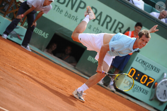 Richard Gasquet au bout de l'épuisement lors de son match face à Grigor Dimitrov le 31 mai 2012 à Roland-Garros