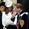 Camilla Parker Bowles, Kate Middleton et le prince William lors de la cérémonie de l'Ordre de la Jarretière se déroulant du château Windsor à la chapelle Saint Georges, le 18 juin 2012