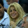 Shakira souriante dans les tribunes de la Gdansk Arena en Pologne lors de la rencontre entre l'Espagne et la Croatie le 18 juin 2012 durant l'Euro 2012