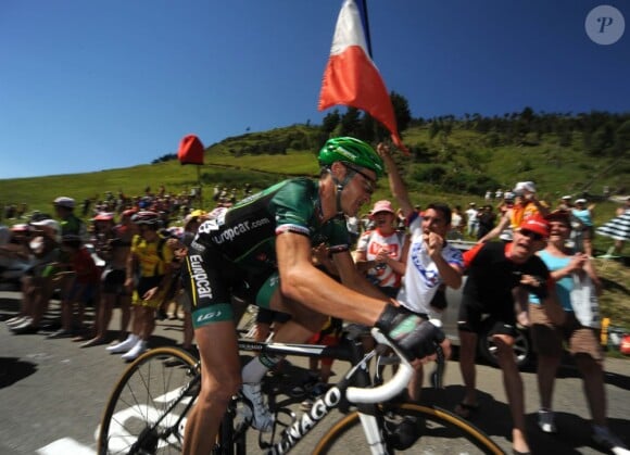 Thomas Voeckler lutte lors de la 16e étape du Tour de France entre Pau et Bagnères-de-Luchon le 18 juillet 2012