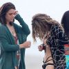 AnnaLynne McCord, Jessica Stroup et Jessica Lowndes sur le tournage de la série 90210 sur la plage de Malibu, le 24 juillet 2012
