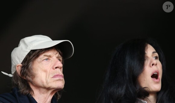 Mick Jagger assistait le 6 août 2012 avec sa compagne L'Wren Scott et son fils Lucas, né de sa liaison avec Luciana Gimenez, à la soirée d'athlétisme des Jeux olympiques de Londres 2012.