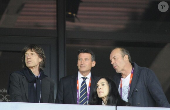 Le rockeur Mick Jagger assistait le 6 août 2012 avec sa compagne L'Wren Scott et son fils Lucas, né de sa liaison avec Luciana Gimenez, à la soirée d'athlétisme des Jeux olympiques de Londres 2012.