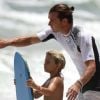 Gavin Rossdale à la plage avec son fils Kingston, à Miami le 7 août 2012