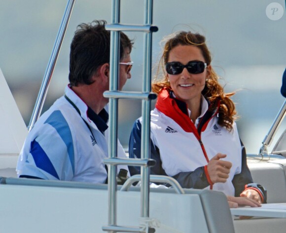 Kate Middleton avec le vice-amiral Timothy Laurence lors des Jeux olympiques de Londres le 6 août 2012.
