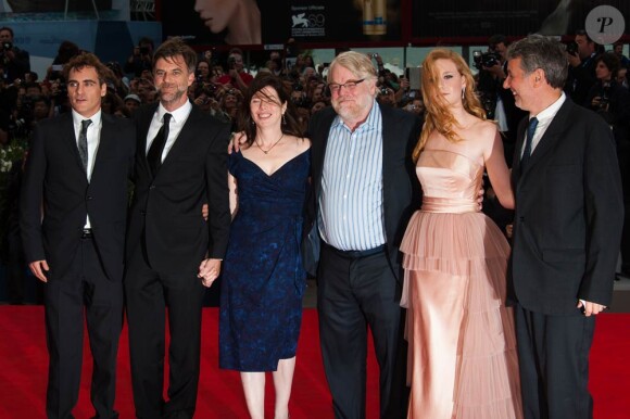 L'équipe du film à la présentation de The Master, lors de la 69e Mostra de Venise, le samedi 1er septembre 2012.