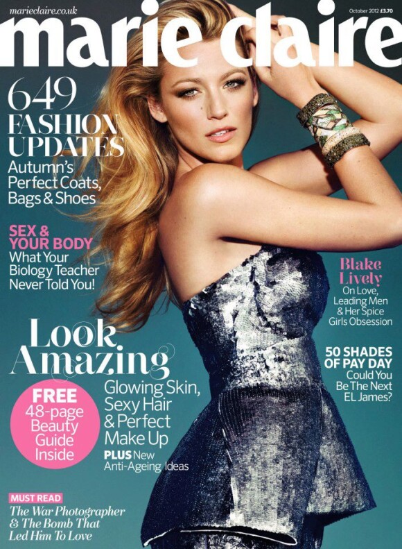Blake Lively en couverture du magazine Marie Claire, édition britannique, octobre 2012.