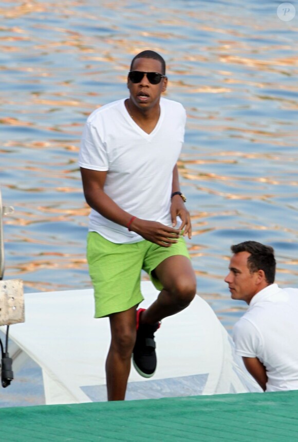 Jay-Z et sa femme Beyoncé arrivent au Beach Club de Monaco le 6 septembre 2012