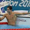 Florent Manaudou vient de s'imposer dans le 50 mètres nage libre lors des derniers Jeux olympiques de Londres, le 3 août 2012.