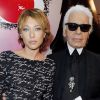Laura Smet auprès de Karl Lagerfeld qui présente sa collection spéciale pour la marque de cosmétiques Shu Uemura, à Paris, le 11 septembre 2012.