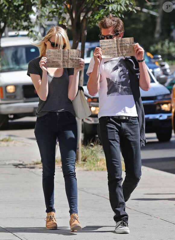 Emma Stone et Andrew Garfield à New York, le 15 septembre 2012.