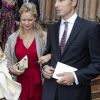 La princesse Carolina de Bourbon-Parme avec son mari Albert Brenninkmeijer.
Baptême de la princesse Luisa de Bourbon-Parme, 4 mois, bébé du prince Carlos de Bourbon-Parme et de son épouse la princesse Annemarie (née Gualthérie van Weezel), le 29 septembre 2012 en la basilique Santa Maria della Steccata de Parme.