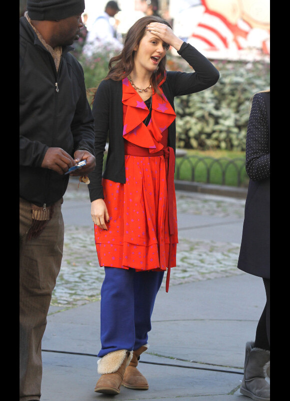 La comédienne Leighton Meester sur le tournage de Gossip Girl, le 1er octobre 2012 à New York