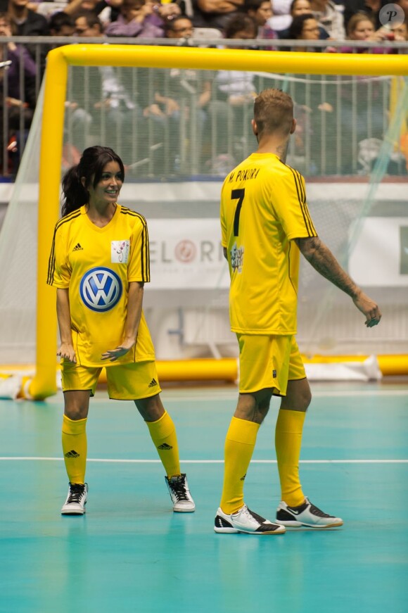Jenifer et M. Pokora lors du Foot-Concert qui se déroulait à Lyon le 13 octobre 2012 au profit de l'association Huntington Avenir