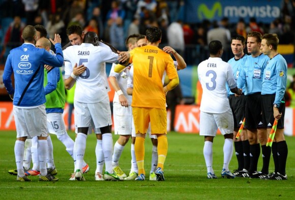 HUgo Lloris et ses partenaires lors du match de qualification au mondial 2014 au Brésil entre l'Espagne et la France le 16 octobre 2012 au stade Vicente-Calderon de Madrid (1-1)